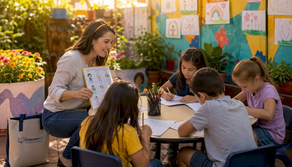 Teacher guiding students on self-regulation strategies