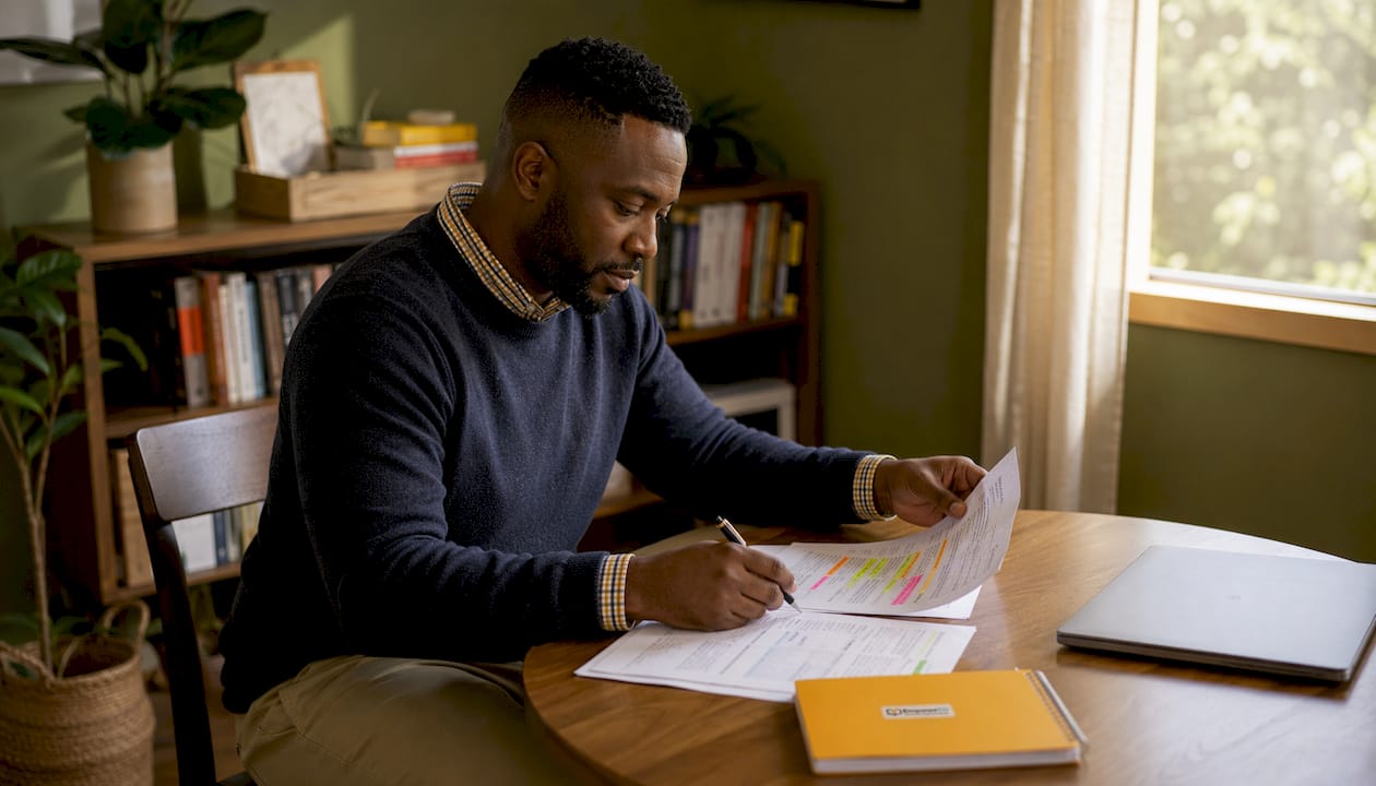 Teacher reviewing student-centered lesson plans