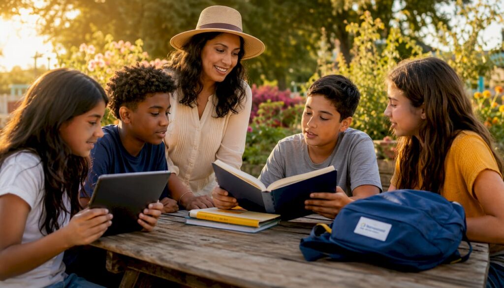 Teacher engaging students in student-centered classroom