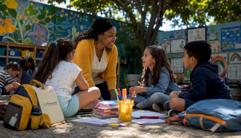 Teacher leading active learning with elementary students
