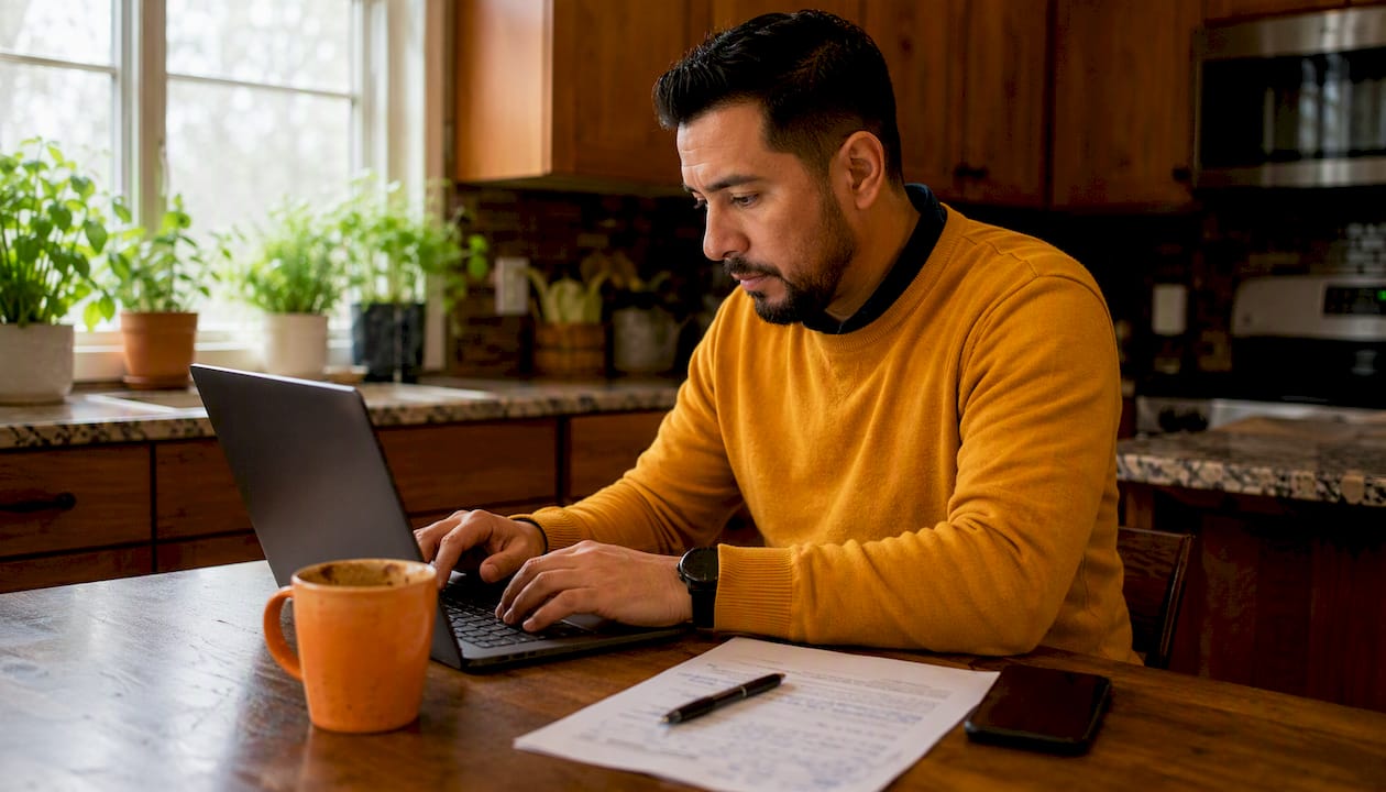 Teacher typing with PD feedback form nearby